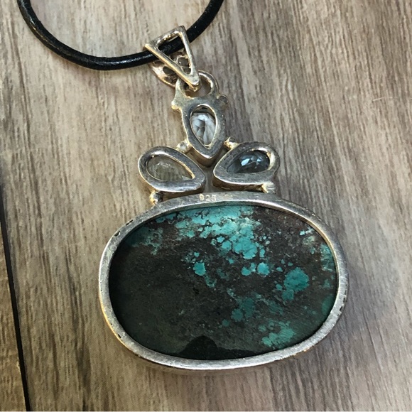 Turquoise & Aquamarine Sterling Pendant - Picture 4 of 5